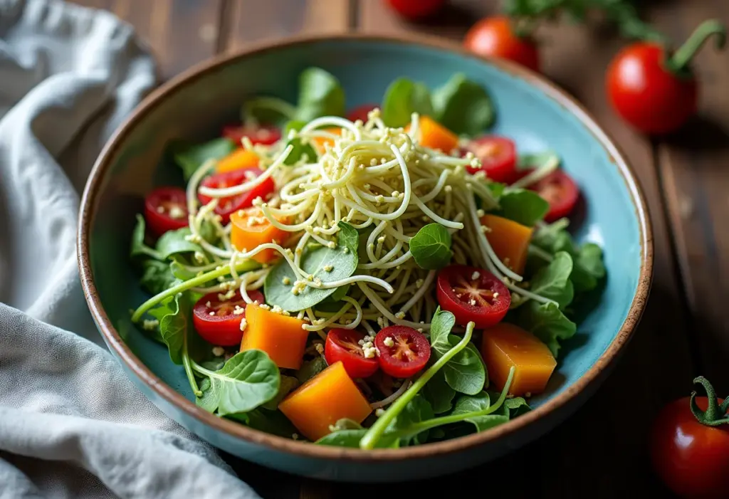 Salada de broto de mostarda fresca e colorida