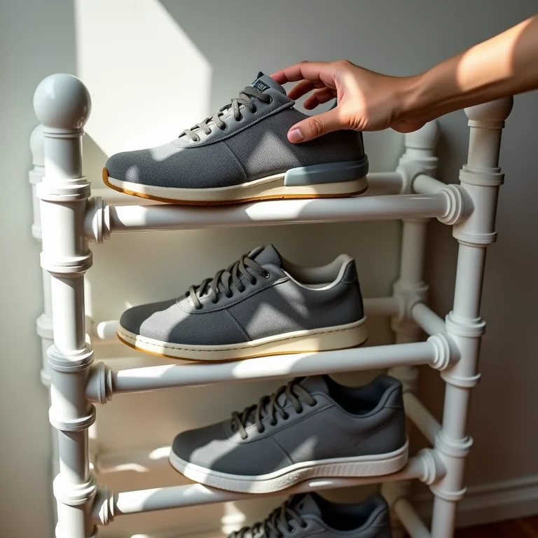 Sapateira de cano PVC finalizada e organizada.