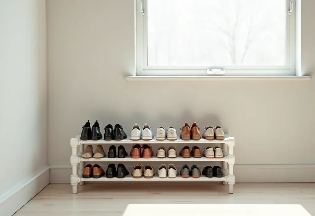 Sapateira de cano PVC organizada e moderna.