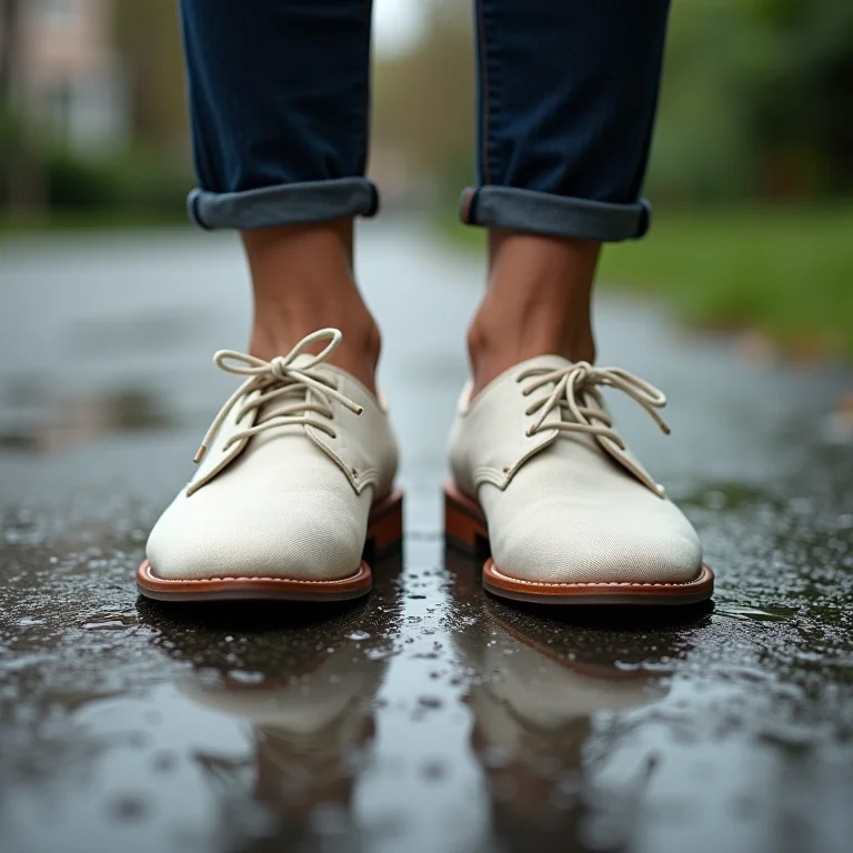 Sapatos de linho expostos a fatores ambientais.