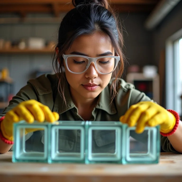 Segurança na construção de balcão de vidro.