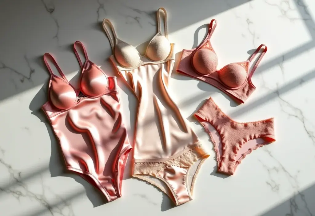 Seleção de lingeries de luxo em seda e renda.