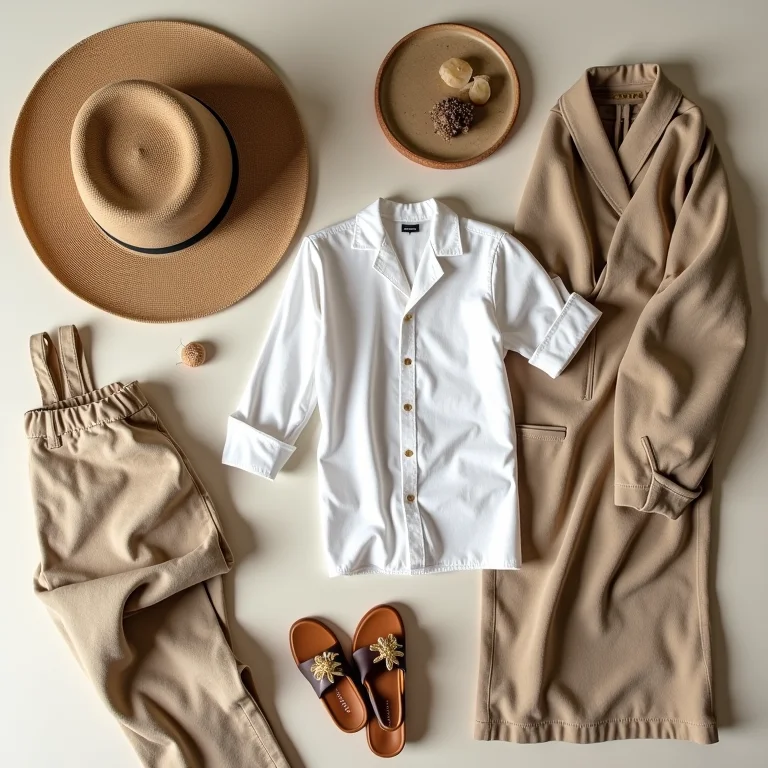 Seleção de roupas e acessórios sustentáveis em estilo flat lay