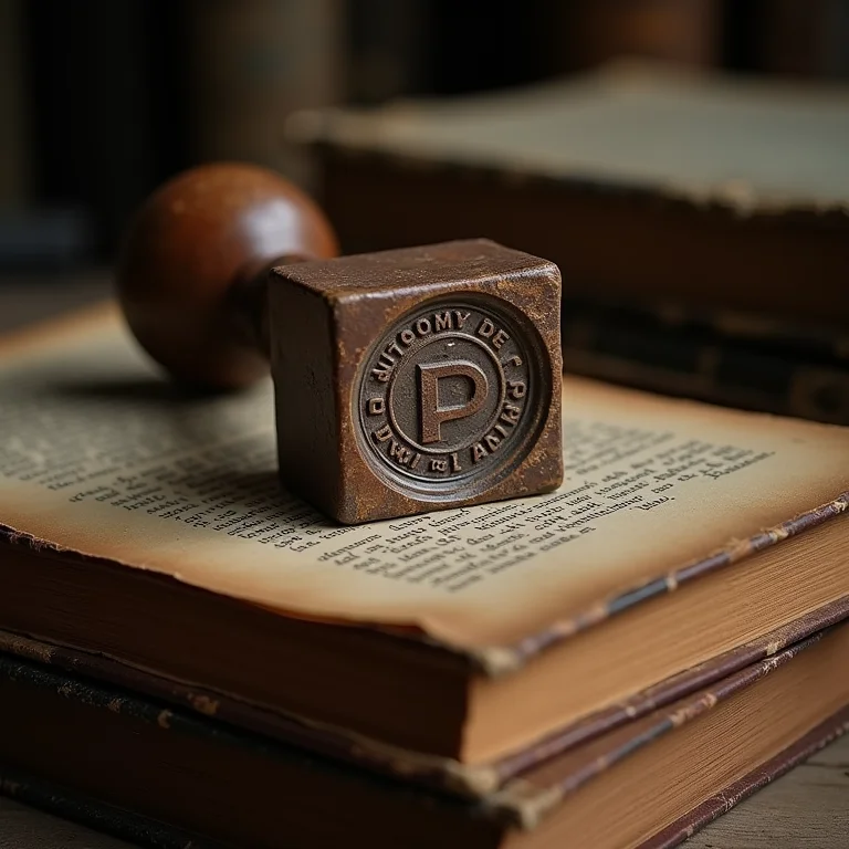 Selo de domínio público em cima de livros antigos