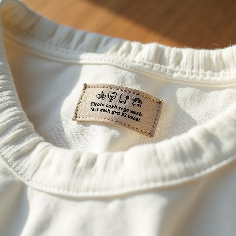 Símbolos de lavagem na etiqueta de roupa de linho.