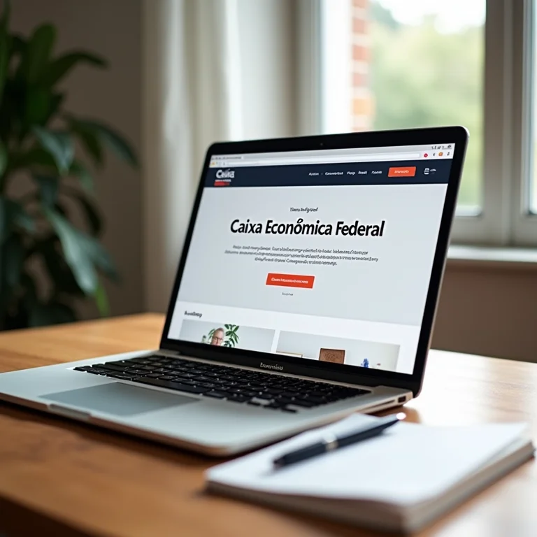 Site da Caixa Econômica Federal exibido em um laptop.