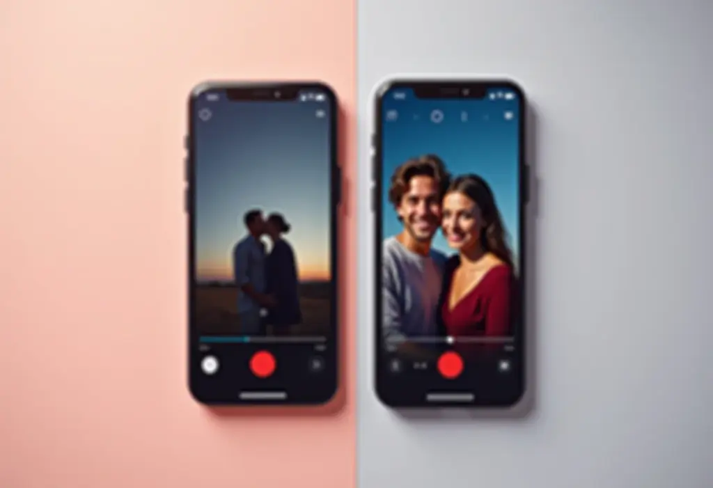 Smartphones exibindo tela de dueto no TikTok