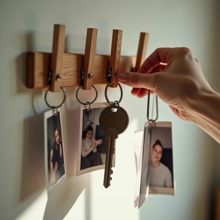 Suporte de chaves feito com fotos e prendedores