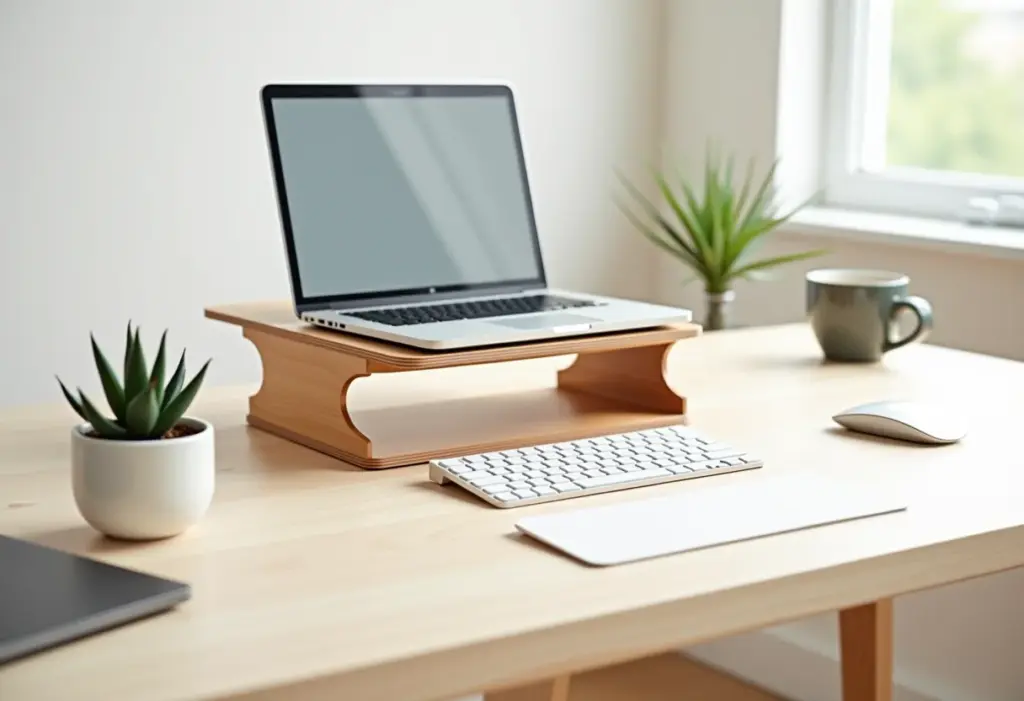 Suporte de notebook em mesa de trabalho minimalista
