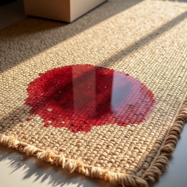 Tapete de juta manchado de vinho