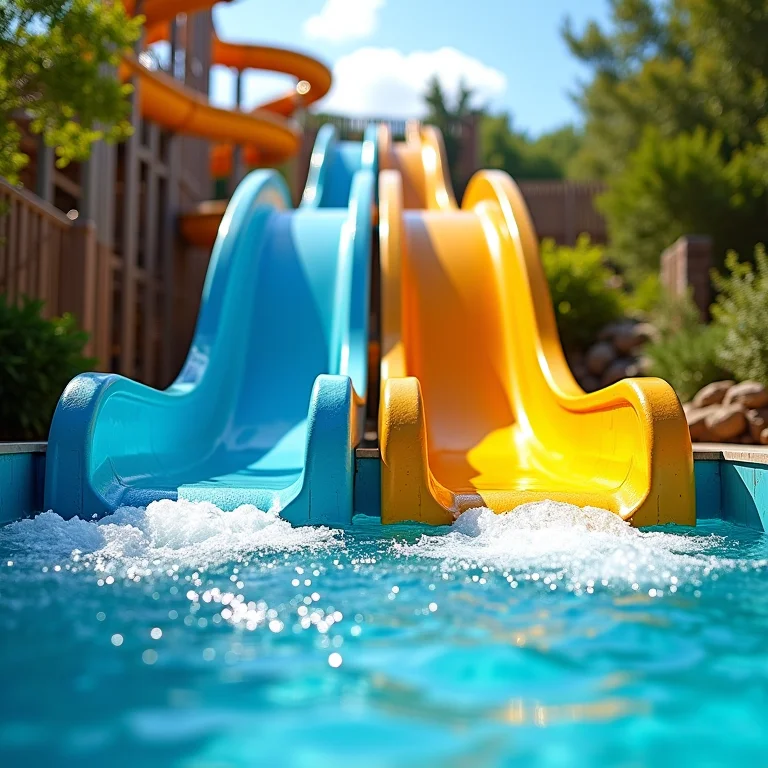 Tobogãs aquáticos do Eco Parque Arraial d'Ajuda com água cristalina.