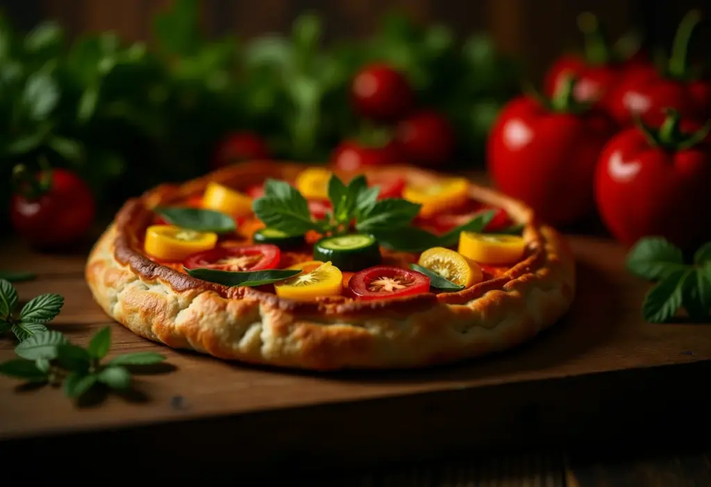Torta de legumes de liquidificador em mesa rústica
