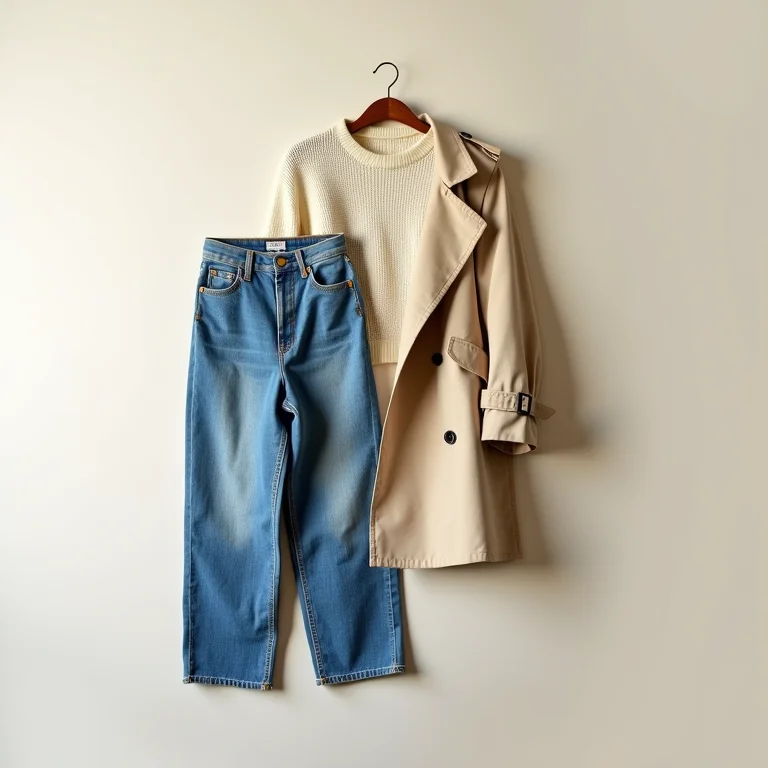 Trench coat combinado com jeans e tricô