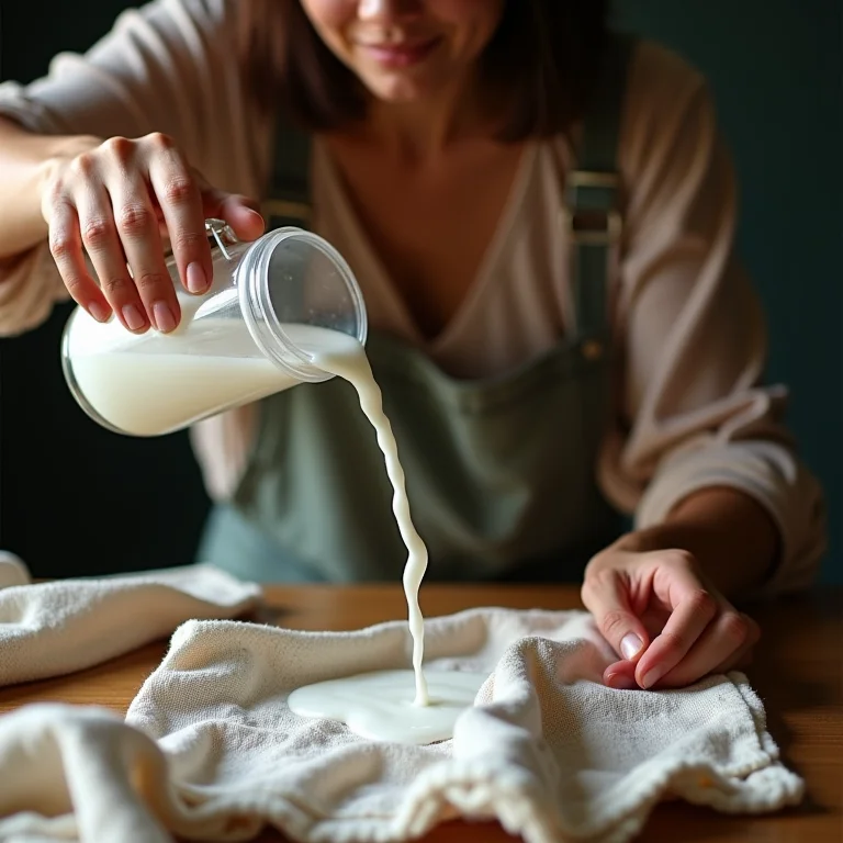Usando vinagre branco para limpar a mancha.