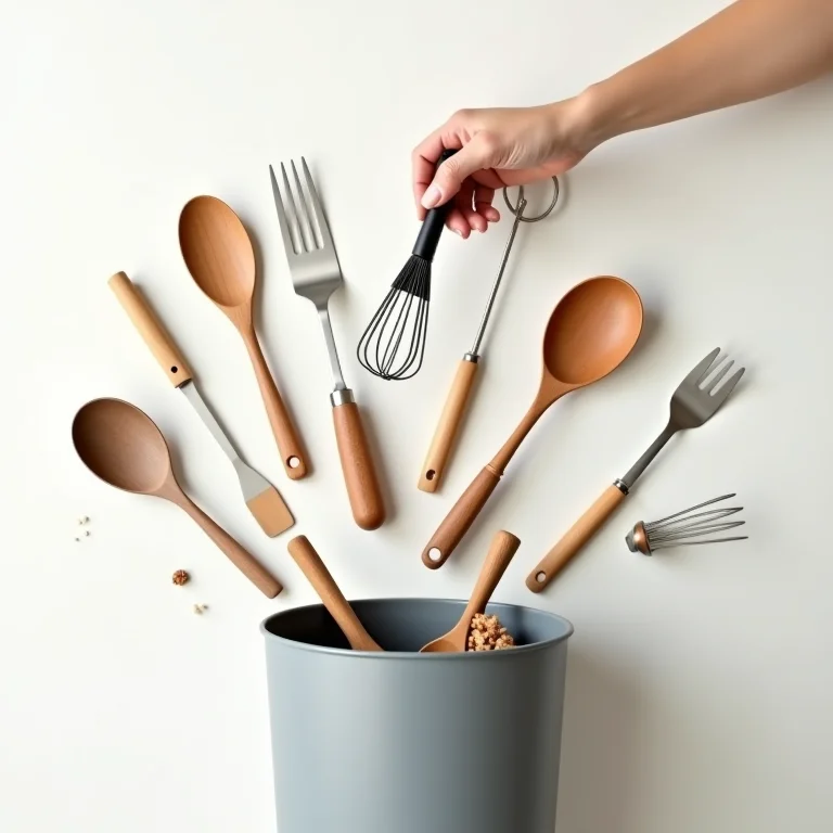 Utensílios de cozinha sendo descartados.