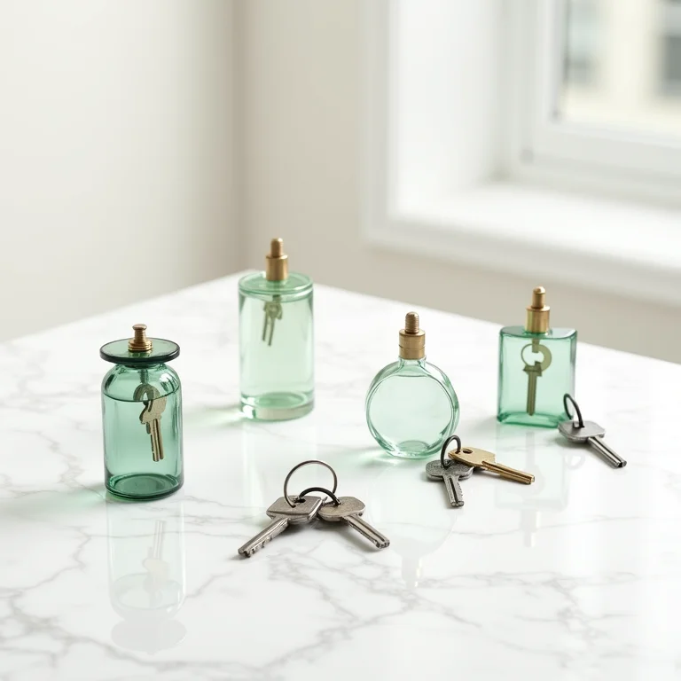 Variedade de porta-chaves de vidro