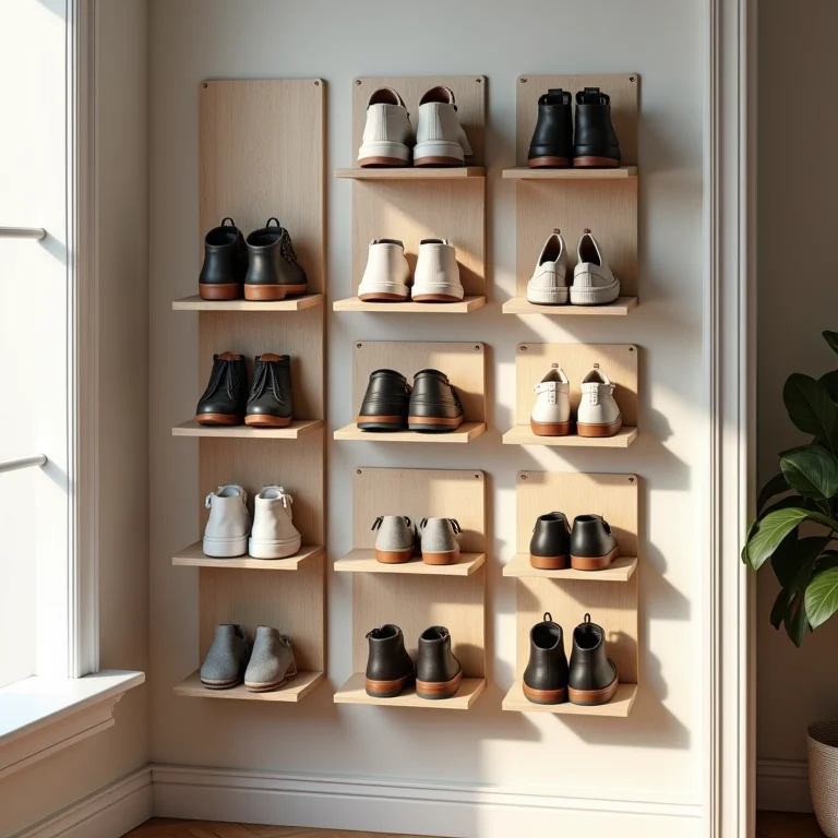 Vários organizadores verticais de sapatos dispostos em um fundo limpo.