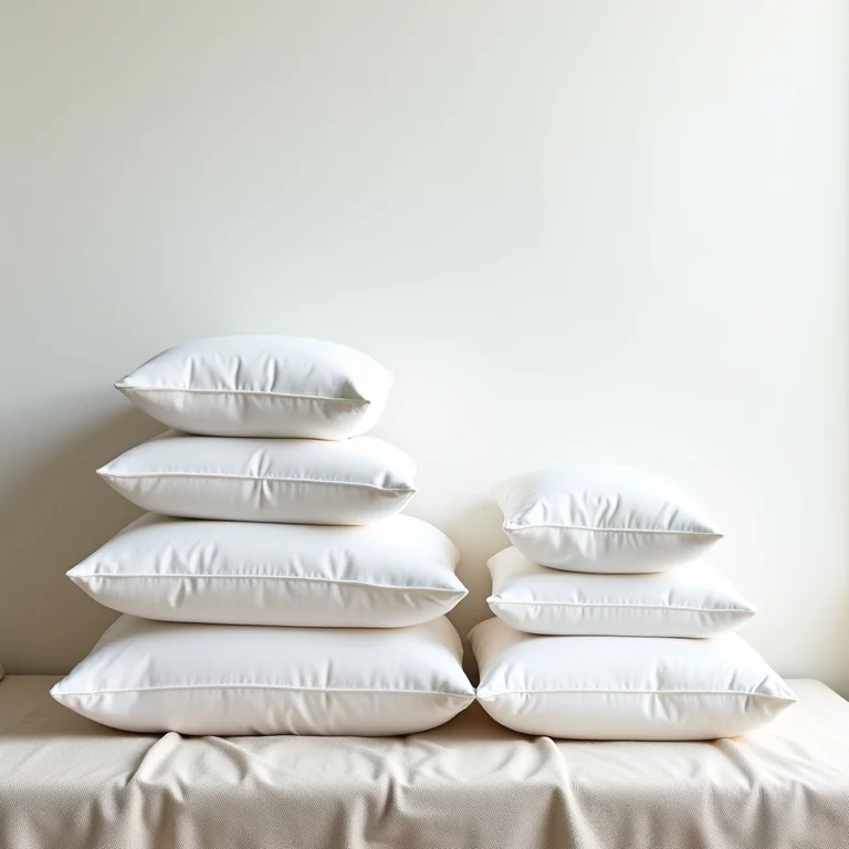 Vários travesseiros de diferentes alturas e firmezas