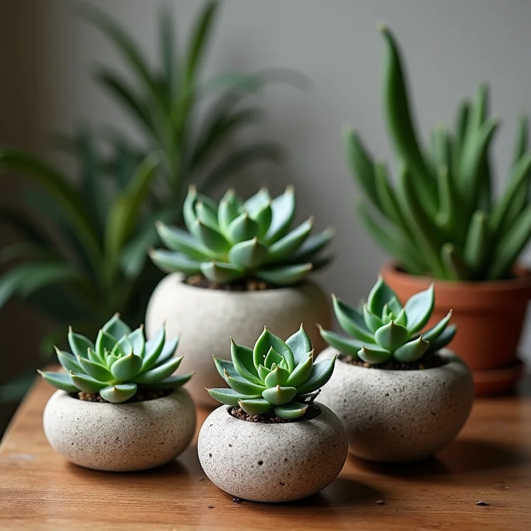 Vasos de plantas decorados com pedras de rio