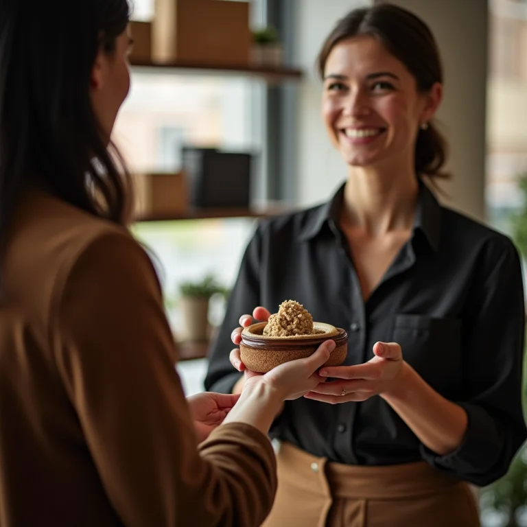 Vendedor oferecendo um produto de maior valor para cliente.