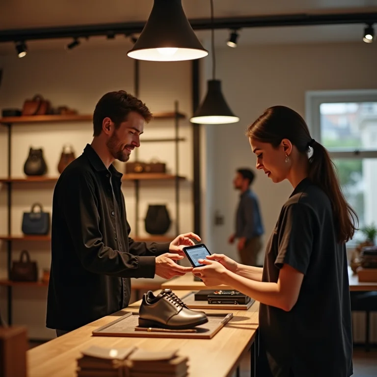 Vendedora contando uma história sobre um produto para cliente.