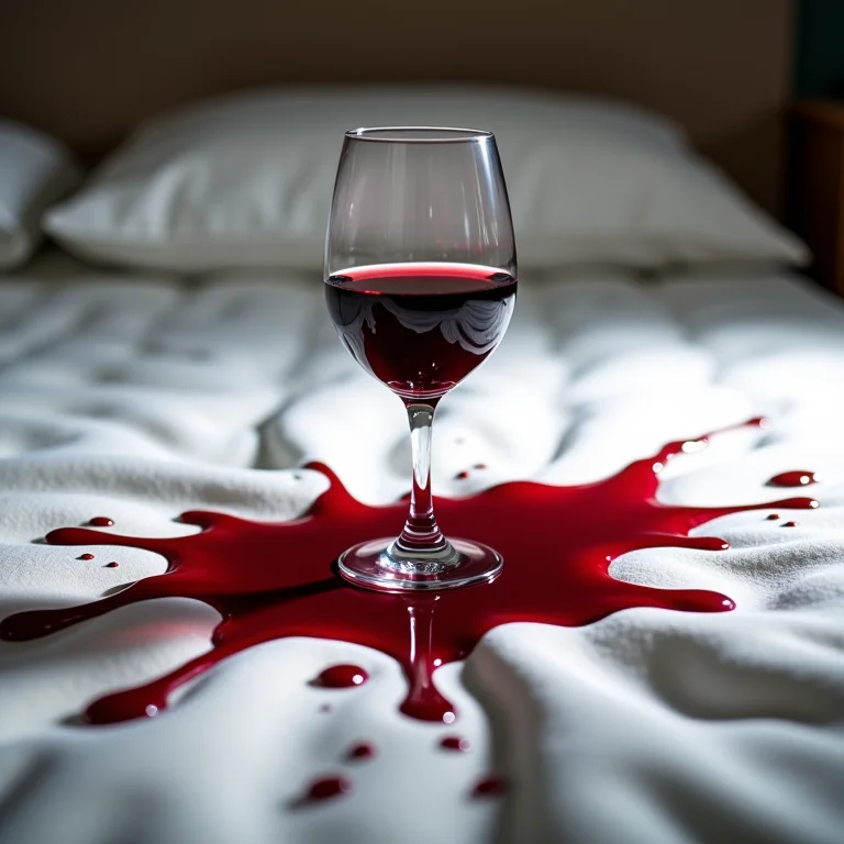 Vinho tinto derramado em colchão