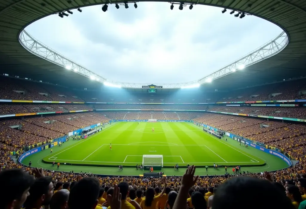 Visão ampla do estádio do Maracanã durante um jogo de futebol