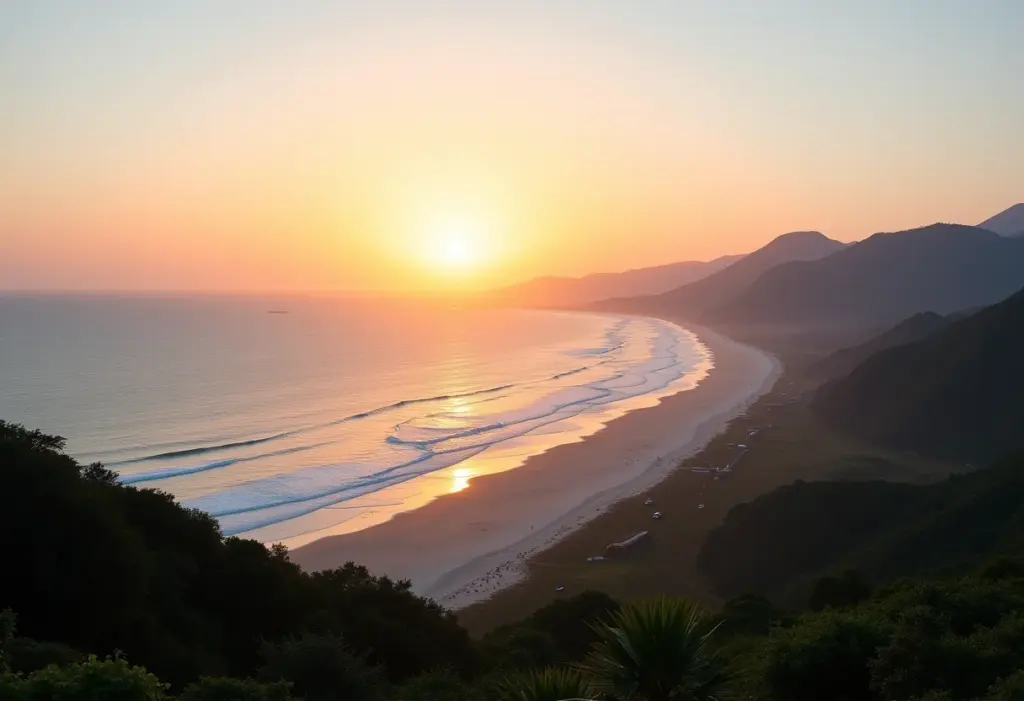 Vista panorâmica das praias de Guarapari ao pôr do sol
