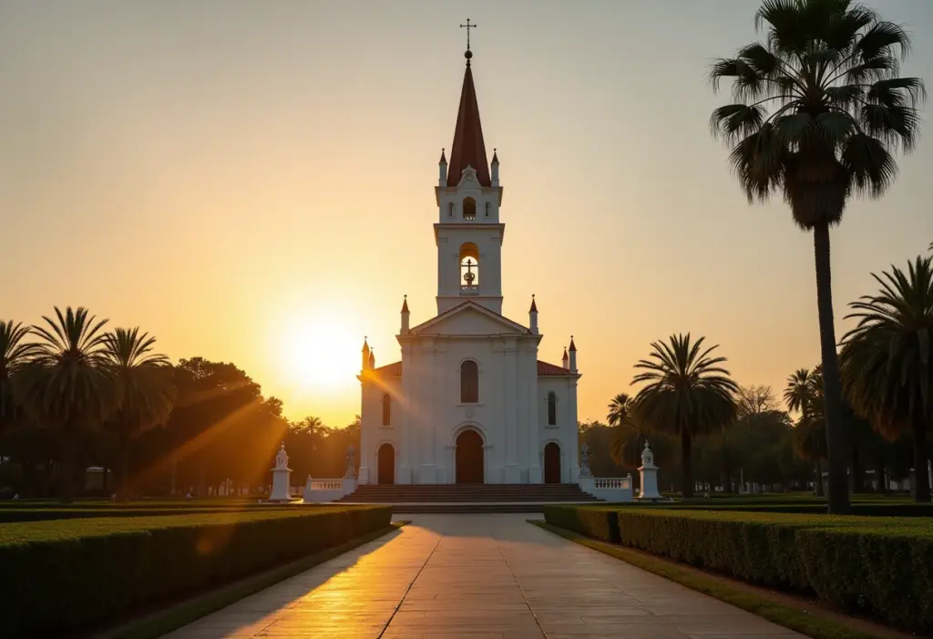 Vista panorâmica do Santuário Nacional de Aparecida ao entardecer