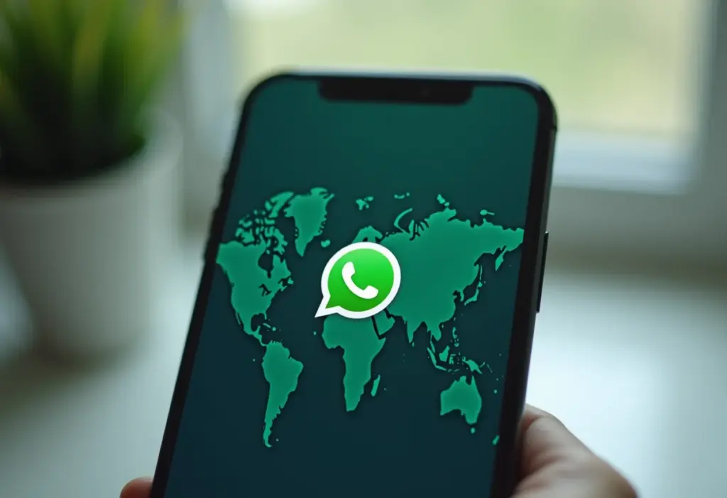 WhatsApp com ícone de globo mostrando conexão internacional