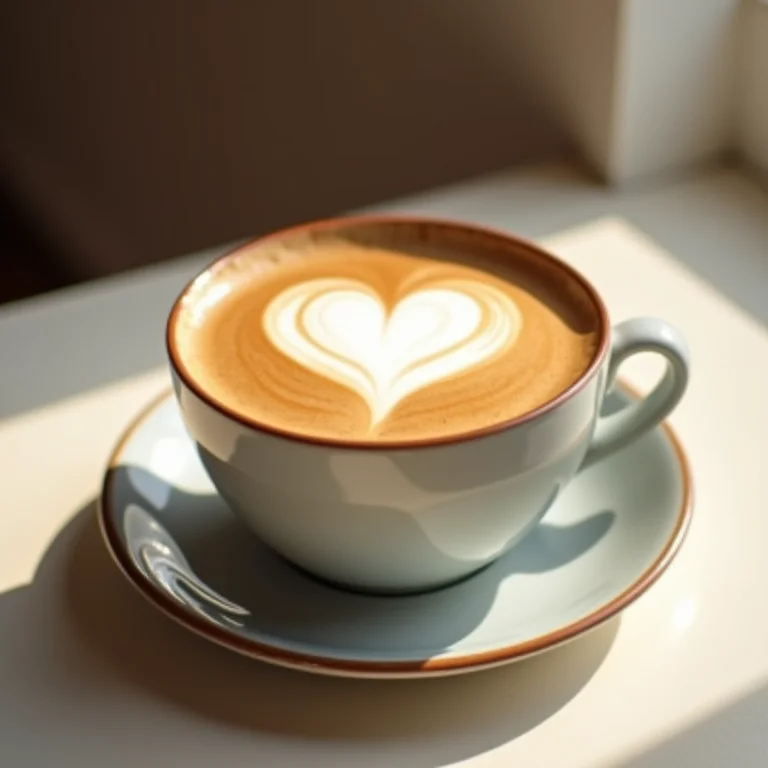 Xícara de café com arte latte em forma de coração.
