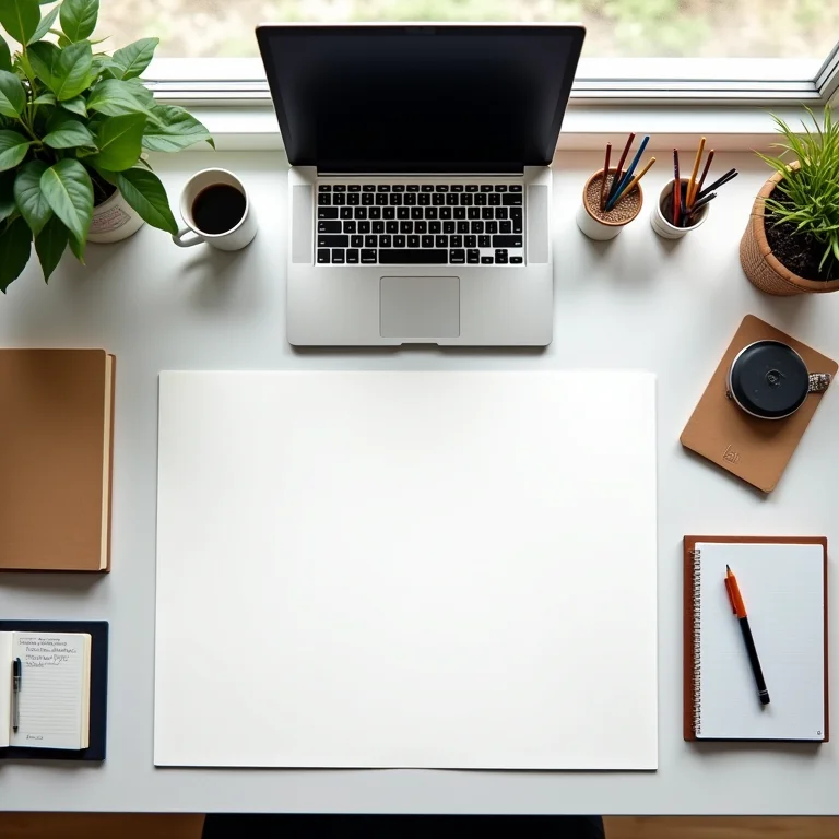 Zonas de trabalho organizadas na mesa.