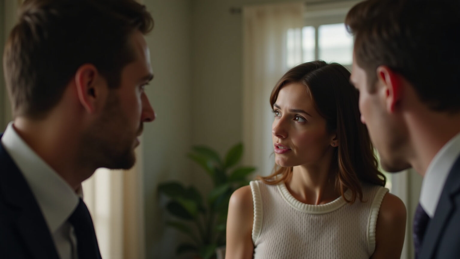 Olhares indiscretos no casamento: quais são os perigos? Mulher olhando discretamente para outra pessoa, transmitindo insegurança no relacionamento.