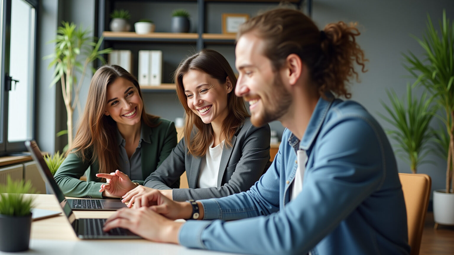 Equipe de marketing digital colaborando em estratégias online.