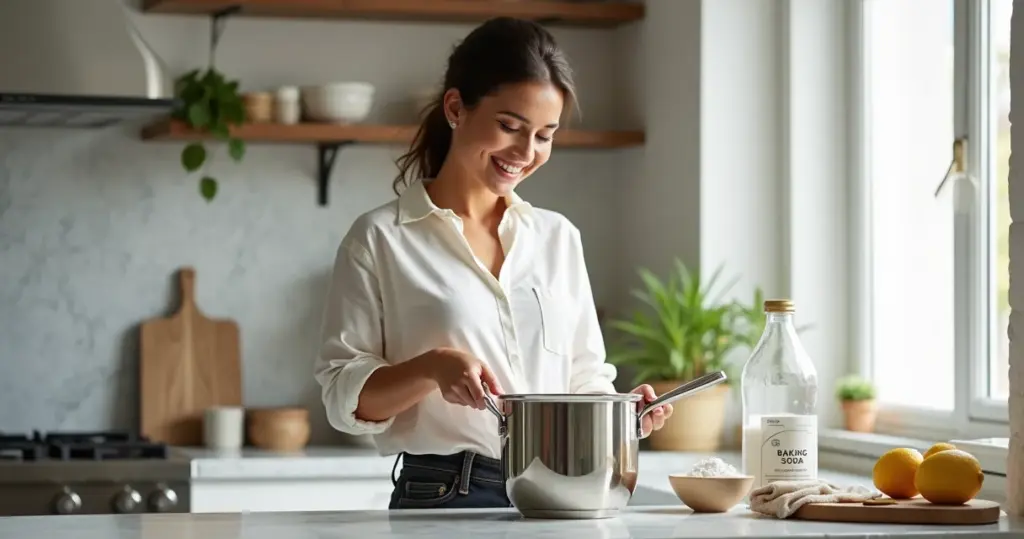 Como limpar panela de inox queimada com vinagre e bicarbonato