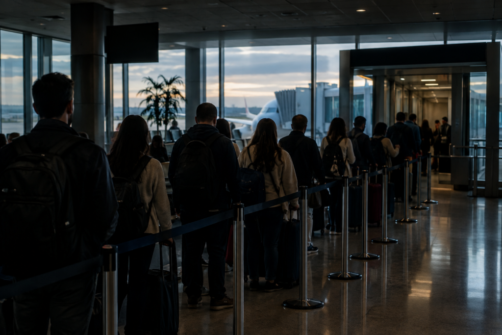 Passageiros relataram filas para acessar a área de embarque.
